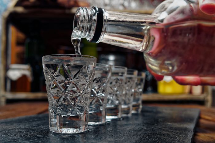 Shot glasses at a cocktail bar