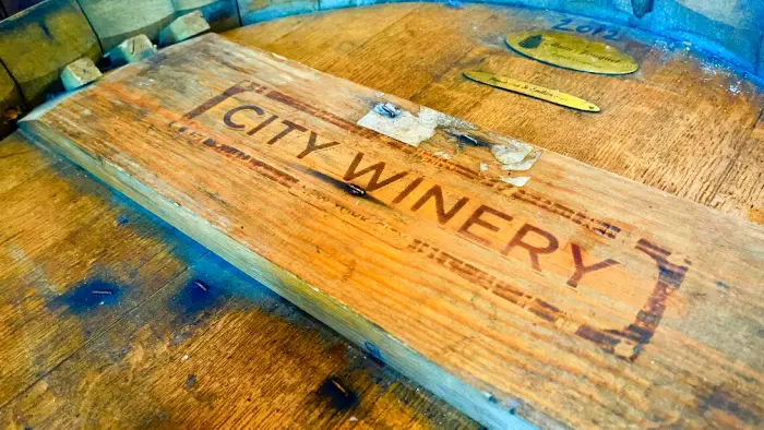 Barrel stamped with the City Winery Hudson Valley name
