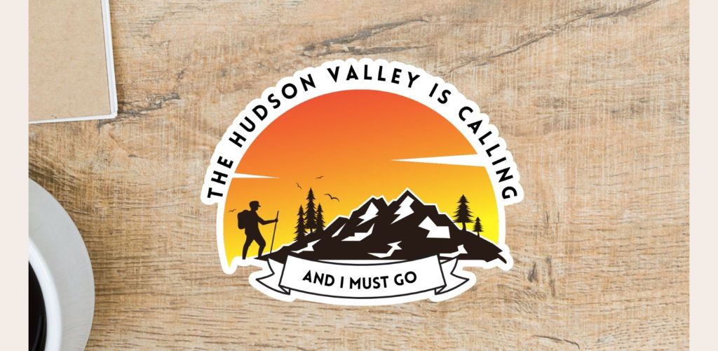 Hudson Valley sticker with a mountain and hiker